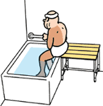 ⑤健側の足を軸にぐるりと体の向きを変え浴槽に腰をおろす